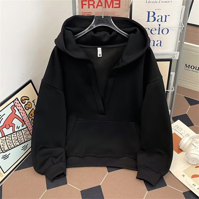 美式大V领慵懒风休闲连帽卫衣女秋宽松显瘦oversize外套WB495-P64，女装短外套，星座412-3