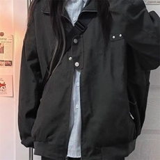 J636-P66黑色外套女春秋款2025新款美式复古棒球服高级感翻领，男装T恤，电商B323A