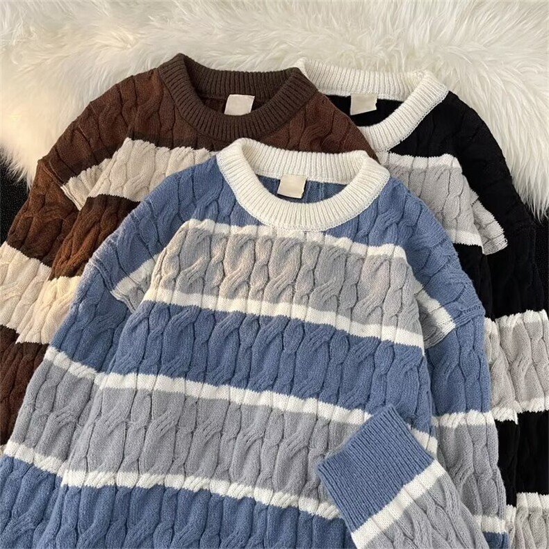 1506-1/MD5151/P44港风冬季圆领毛衣男宽松慵懒风潮流加厚拼色，男装针织衫/毛衣，星座1506-1