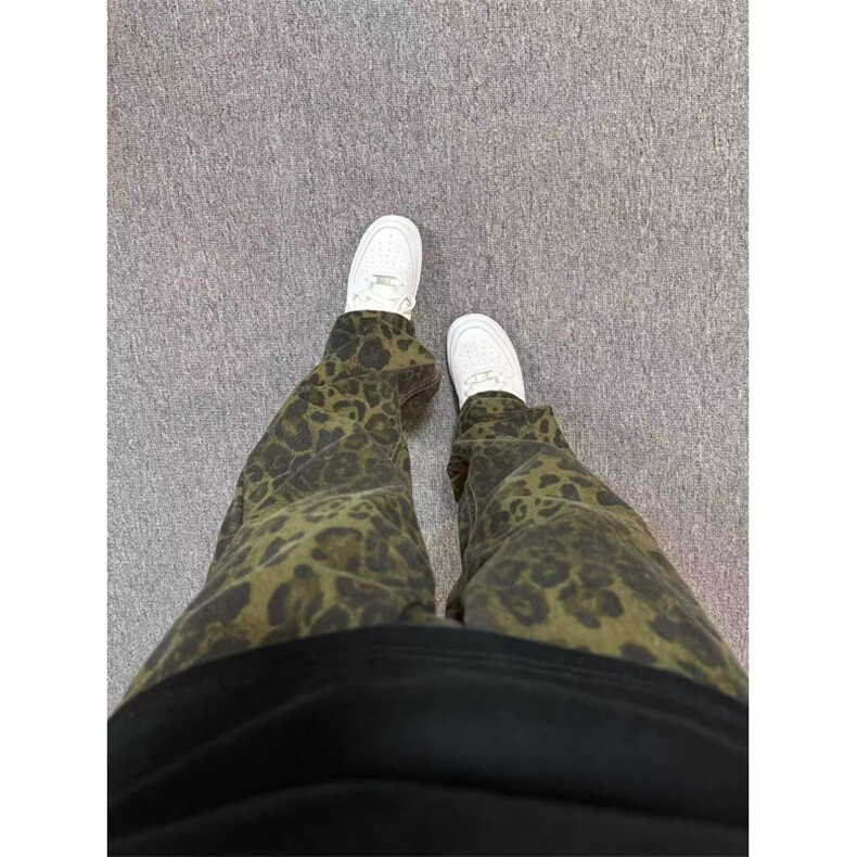 【有货】KZA25HH-P55豹纹牛仔裤男直筒欧美vibe裤子美式高街,男装牛仔裤,星座1007（原301D）