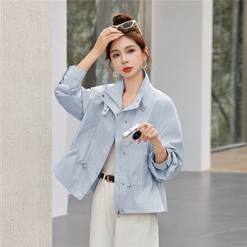 短款风衣外套女2026春季新款立领抽绳夹克小个子休闲户外上衣,女装短外套,恋慕依尚