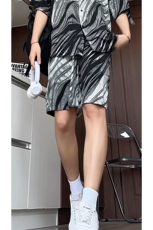1冰丝水墨短裤男短袖衬衫男套装男M-5XL大码TZ78713P50控98模特图，男装牛仔裤，星座226-2