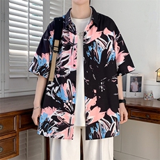 花衬衫男夏威夷短袖夏季痞帅休闲上衣服外套翻领大码衬衣男A011-2，男装衬衫，电商A012