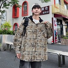 C877-P55M-6XL秋季新款大码美式复古宽松连帽衬衫外套，男装衬衫，星座109