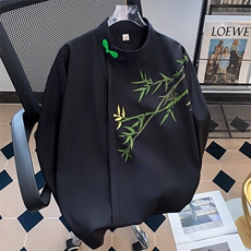 新中式风盘扣印花长袖衬衫男女设计感高级唐装道袍衬衣外套春，男装衬衫，星座601-2