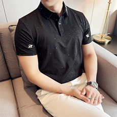 2025夏季撒金工艺小蜜蜂刺绣新款T恤翻领Polo衫1039-48，男装Polo衫，电商D342
