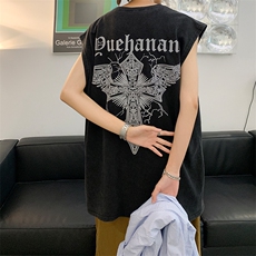 抖音供货、260克现货水洗棉印花宽松版无袖背心D223A-BX2213-P35，男装背心/马甲，电商019-1