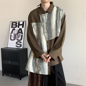 春季新中式复古风高级感法式拼接衬衫男女半高领设计感飘带上衣图片