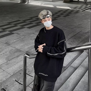 针织衫男韩版潮流宽松百搭帅气拼色2024秋冬ins毛衣外套MZ494-P51图片
