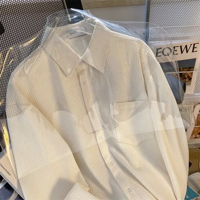 大码长袖衬衫男高级感痞帅华夫格衫衣长袖男装防晒衬衣外套CS152,男装衬衫,星座601-2