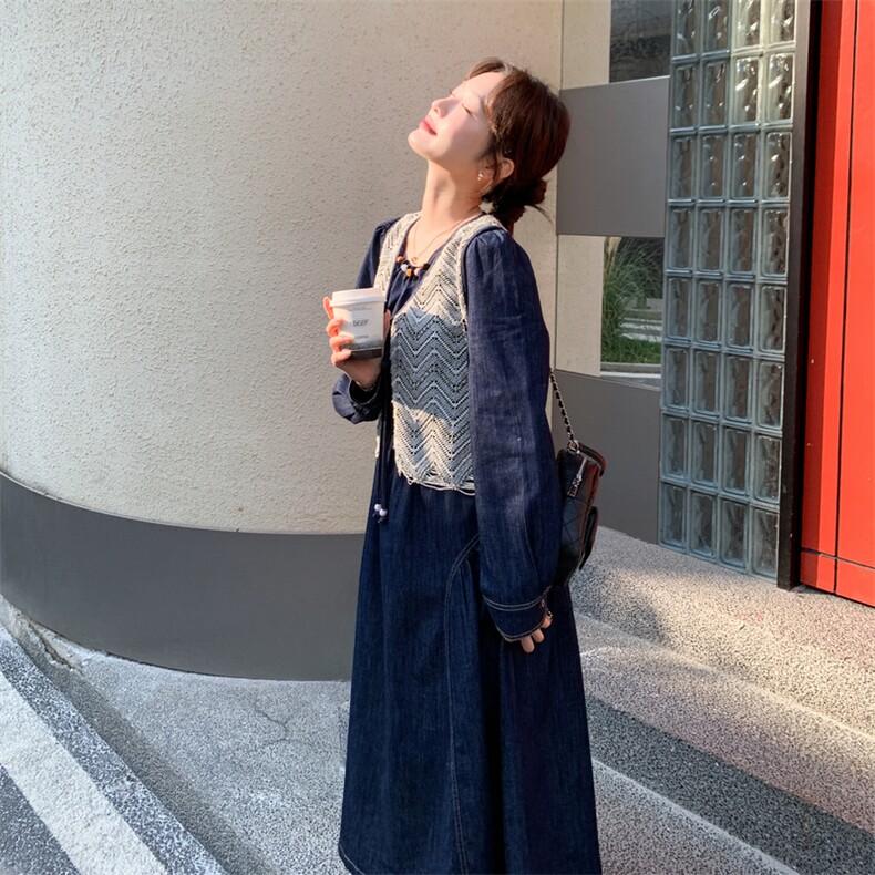 牛仔风马甲连衣裙套装女2026春季新款设计感两件套时尚减龄高级感,女装连衣裙,2D076