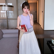 设计感拼接无袖连衣裙女2025夏季新款韩系甜美宽松小个子背心裙潮，女装连衣裙，浙宝305