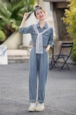 2025年春新款蕾丝披肩小个子宽松休闲工装牛仔连体裤，女装连体裤，瑶迪依秀
