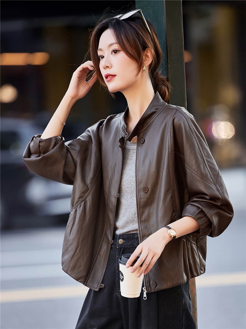 短款皮衣外套女款春秋2025新款韩系休闲复古简约显瘦百搭夹克上衣,女装短外套,靓衣阁