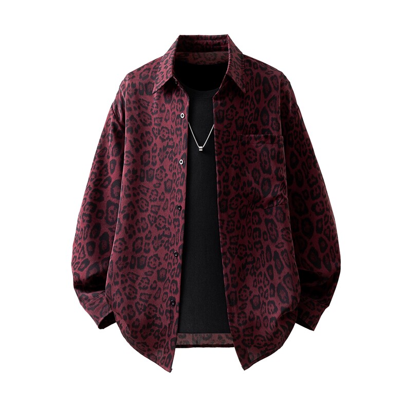 立体白底豹纹衬衫M-5XL大码聚酯纤维长袖衬衫CS78728P35控58,男装衬衫,星座227-7