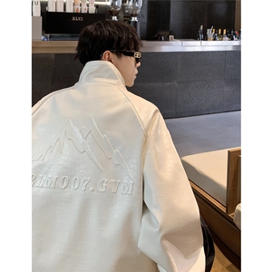 港风鳄鱼纹面料山钢印印花设计潮流休闲夹克男JK77747P85控118图片