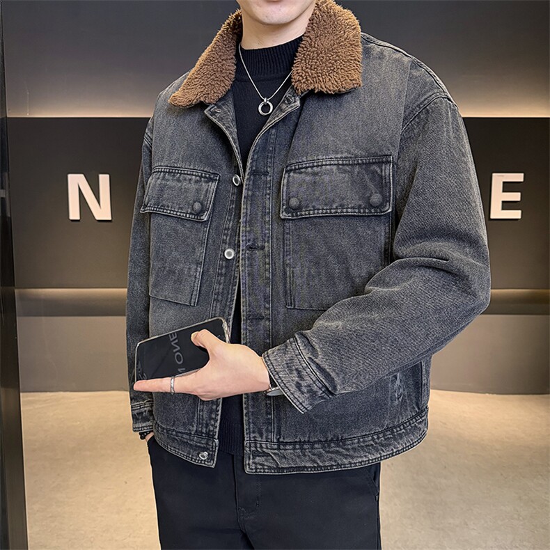工装牛仔夹克男2025冬款加绒加厚羊羔毛外套男上衣B317/J616/P165,男装夹克,电商B317
