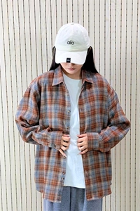 春季新款现货（跨境电商）格子男女情侣款潮流宽松格纹衬衣图片