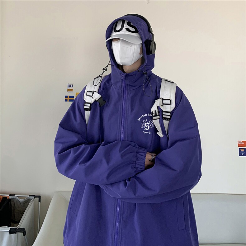 港风秋款宽松高品质连帽防水夹克F55P65控88,男装夹克,电商A247