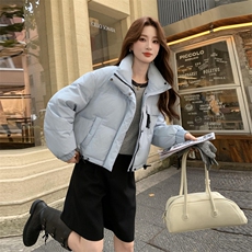 现货新款羽绒服女短款韩版立领简约加厚小个子高级感面包服外套潮，女装羽绒服，韩然一族