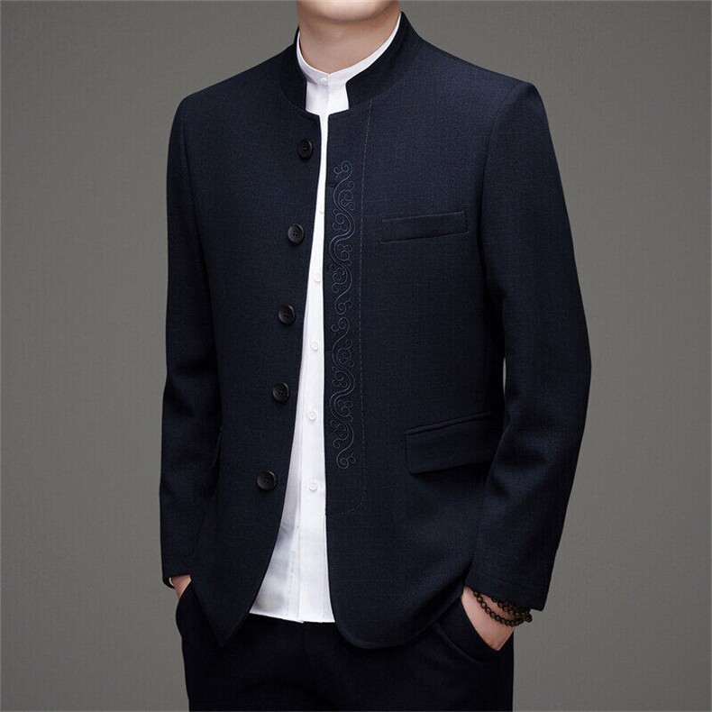 春秋中山装两件套男士中年风新中式休闲西服唐装MJ591T-P195,男装西服,星座1105-3