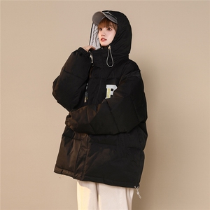 中性风22冬季新款卡通字母图案印花连帽棉衣外套MY160P115控148图片