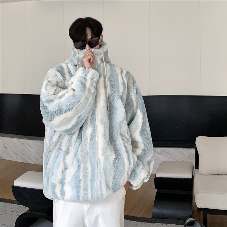 港风定制条纹羊羔毛面料棉衣男成分：聚酯纤维8712P138控178，男装棉衣，星座227-7