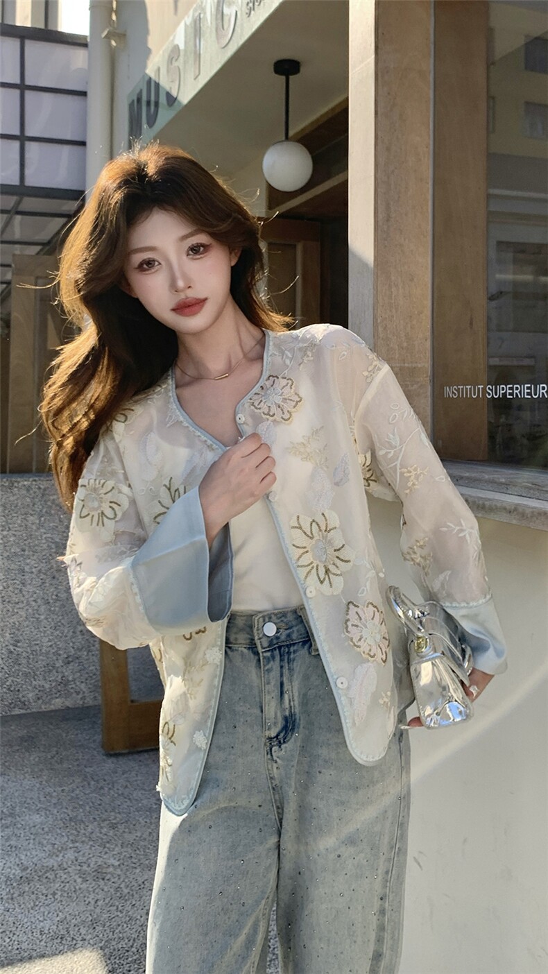 新中式提花刺绣欧根纱防晒外套女2025春夏新款高端洋气设计感开衫,女装短外套,浙宝208A