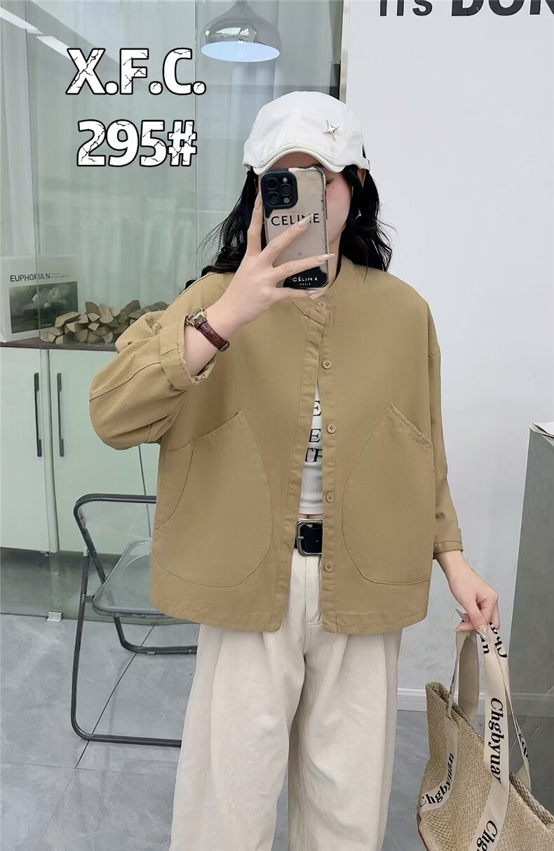 圆领水洗衬衫外套百搭简约时尚,女装衬衫,湘姗
