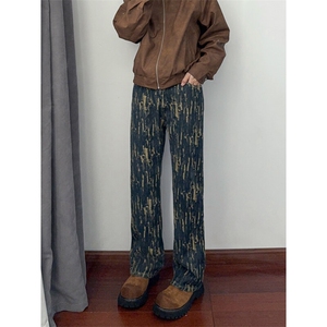 B221 美式ins高街暗黑宽松直筒提花牛仔裤LK24398-特P52控88图片