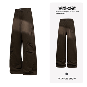 B221 美式ins高街斜切宽松休闲洗褪弯刀牛仔裤 LK26619-特P50控88图片