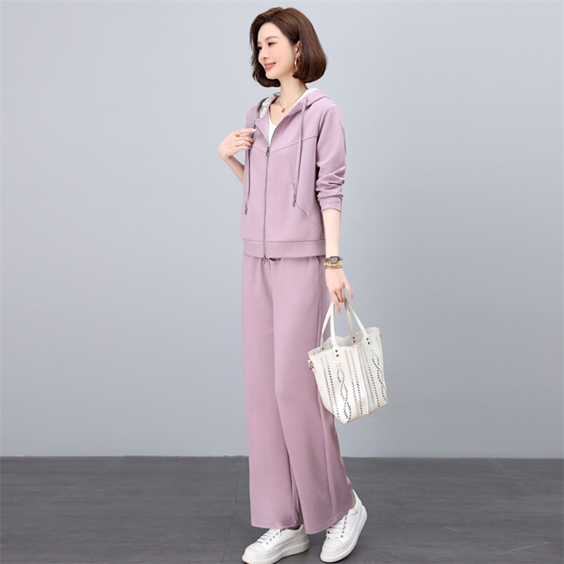 长袖连帽两件套2025年秋季长裤拉链,女装套装/套裙,简韵佳