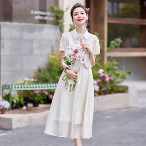 新中式国风半身裙套装女2024夏季新款设计感重工刺绣连衣裙两件套图片