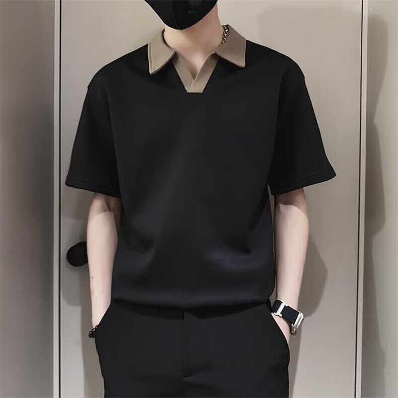 高级感短袖男夏季潮牌撞色V领T恤标准气质常规流行原宿青少年时尚,男装T恤,星座506A