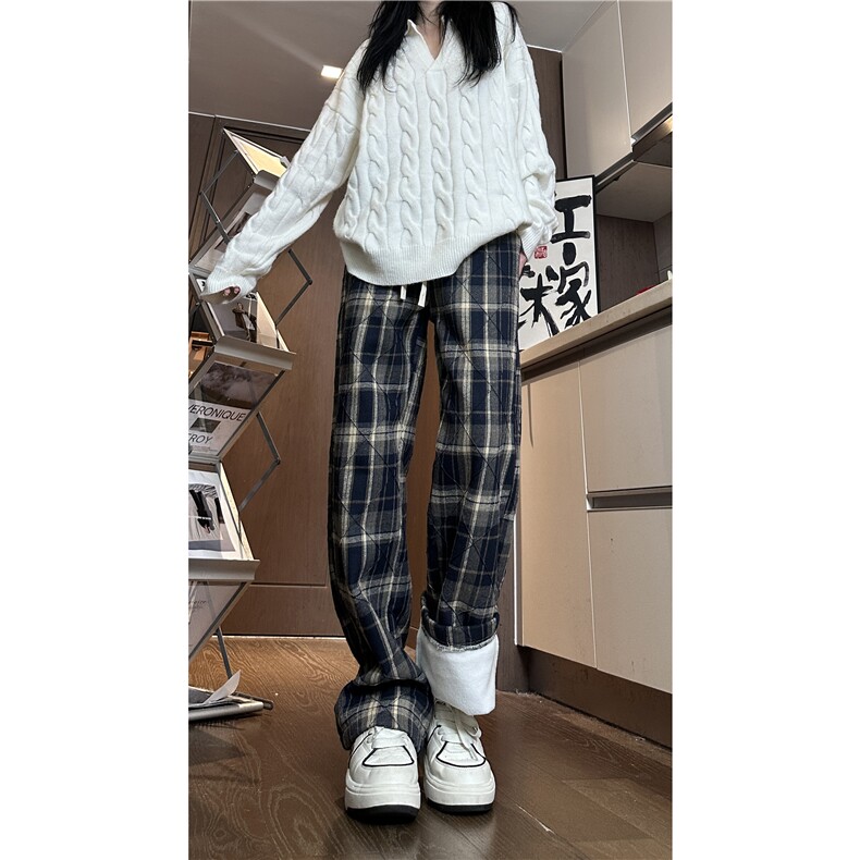 冬季新款潮流美式复古格子加绒宽松休闲裤B315-K862JR-p65控88,男装休闲裤,电商B315