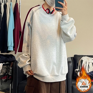 美式拼接撞色圆领卫衣大码宽松加绒加厚上衣W4650JR（加绒）特P46图片