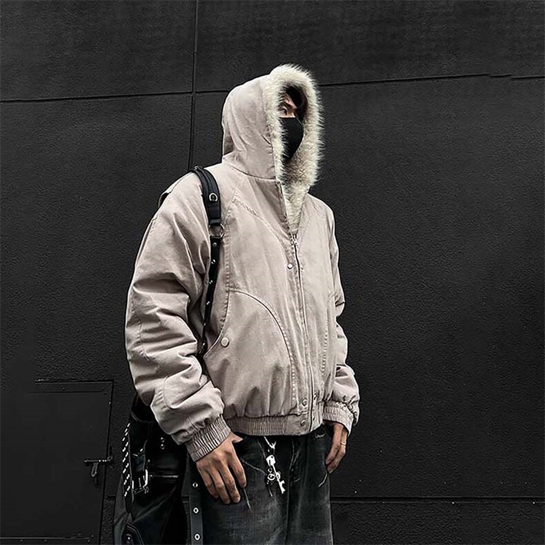 现货高品质美式高街冬季重磅硬挺短款座山雕毛领棉衣男女加厚外套，男装棉衣，电商A486