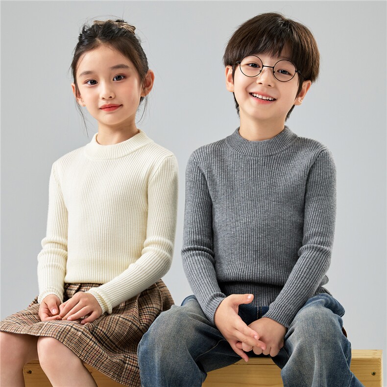 可机洗儿童精纺羊毛衫男女童抽条打底毛衣宝宝羊绒套头内搭上衣，童装儿童羊毛衫，初丹羊绒童装