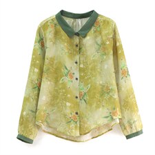 时尚棉麻套装女2022秋装新款韩版印花衬衫休闲裤两件套潮，女装大码女装，奕阳依阁