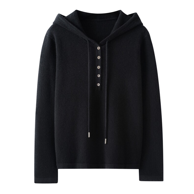 2025舒适百搭秋季新款软糯舒适平面五扣帽衫,女装羊绒衫,英皇羊绒