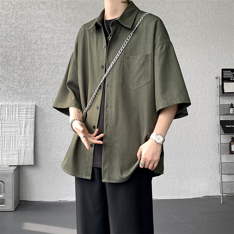 8XL-M冰丝牛仔短袖衬衫男款夏季薄款宽松慵懒衬衣外套DC28006P60,男装T恤,电商B312