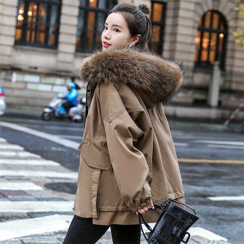 棉衣/棉服2021新款冬仿羊羔毛中长款工装带帽棉服女外套配毛领,女装棉衣/棉服,瑶迪依秀