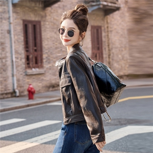 皮衣女短款2025年秋季新款气质干练立领皮上衣图片