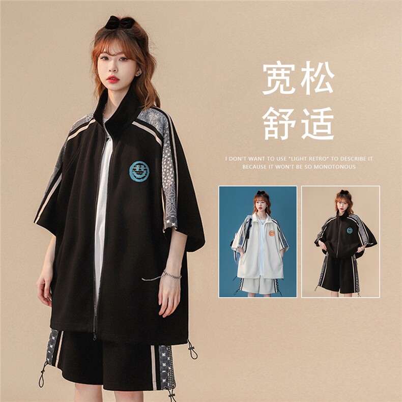 中性风 2023夏季新款腰果花笑脸运动套装TZ777 P95控128图片