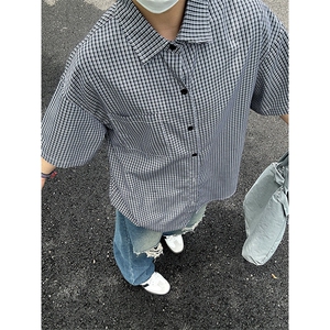 格子衬衫春夏美式短袖衬衫港风情侣装休闲衬衣 CS286-P30图片