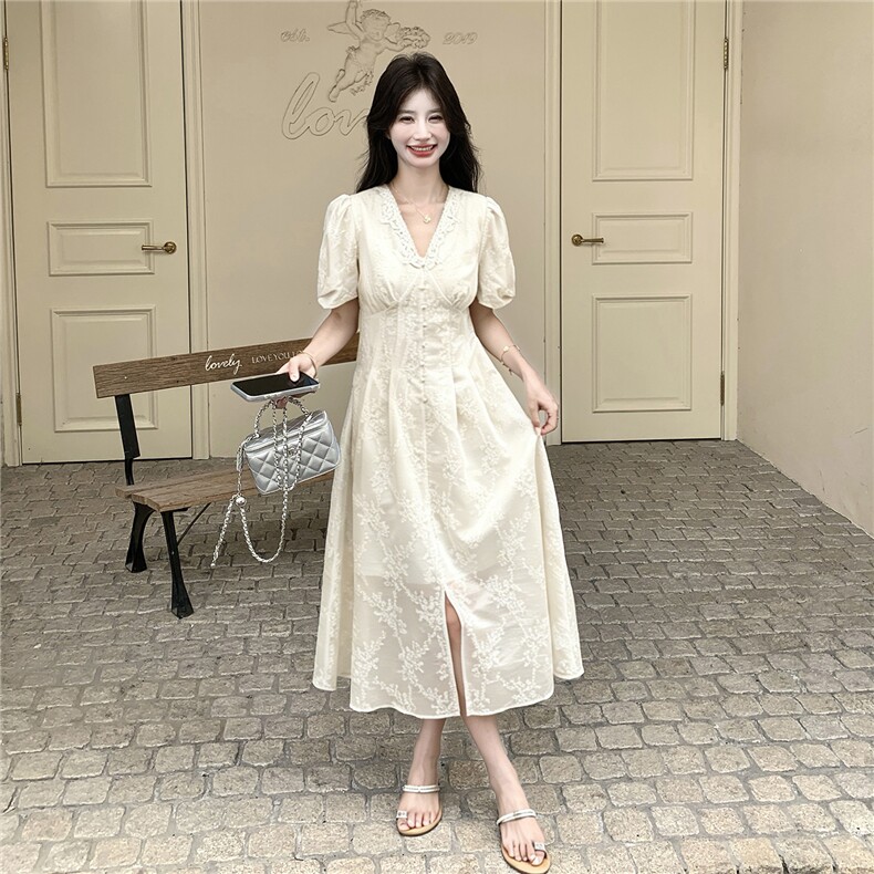 夏季法式温柔风精致重工刺绣+拼花边连衣裙女182A-8712P155K238,女装连衣裙,浙宝182A