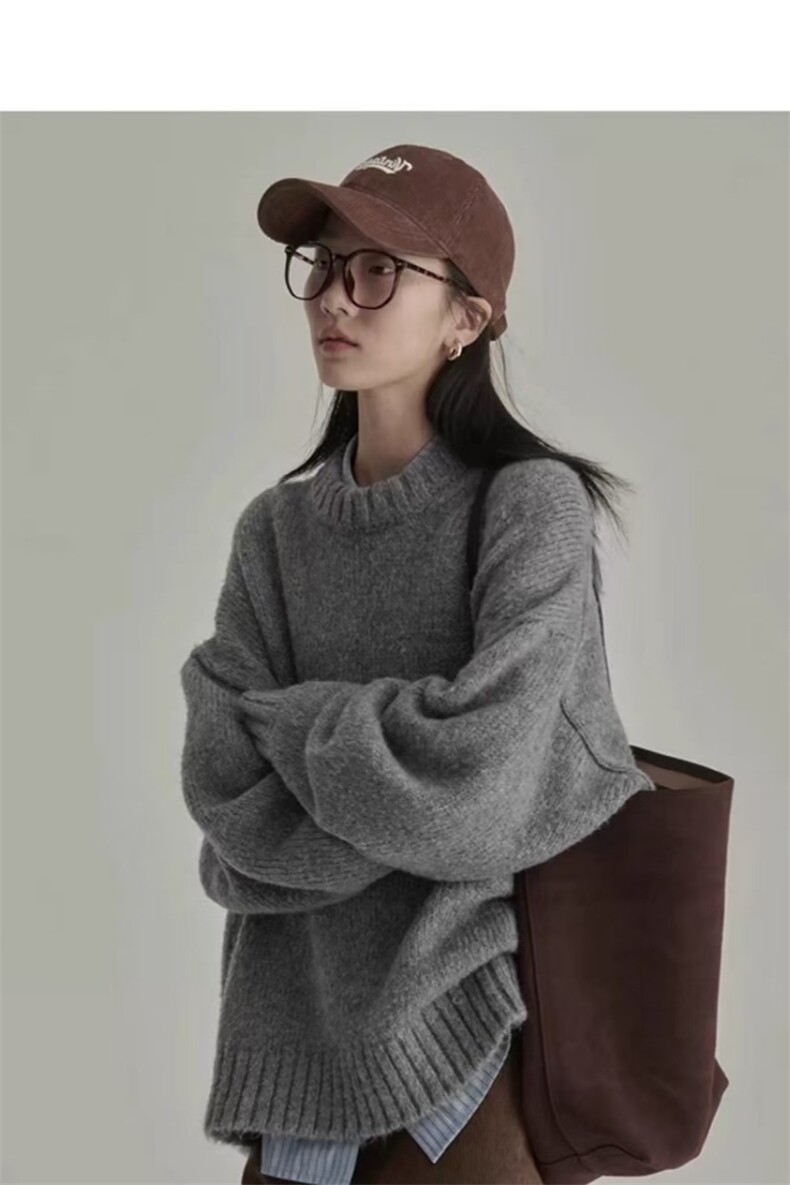 时尚百搭宽松圆领女士羊毛衫羊毛加厚保暖高品质毛衣,女装羊毛衫,旭驰羊绒
