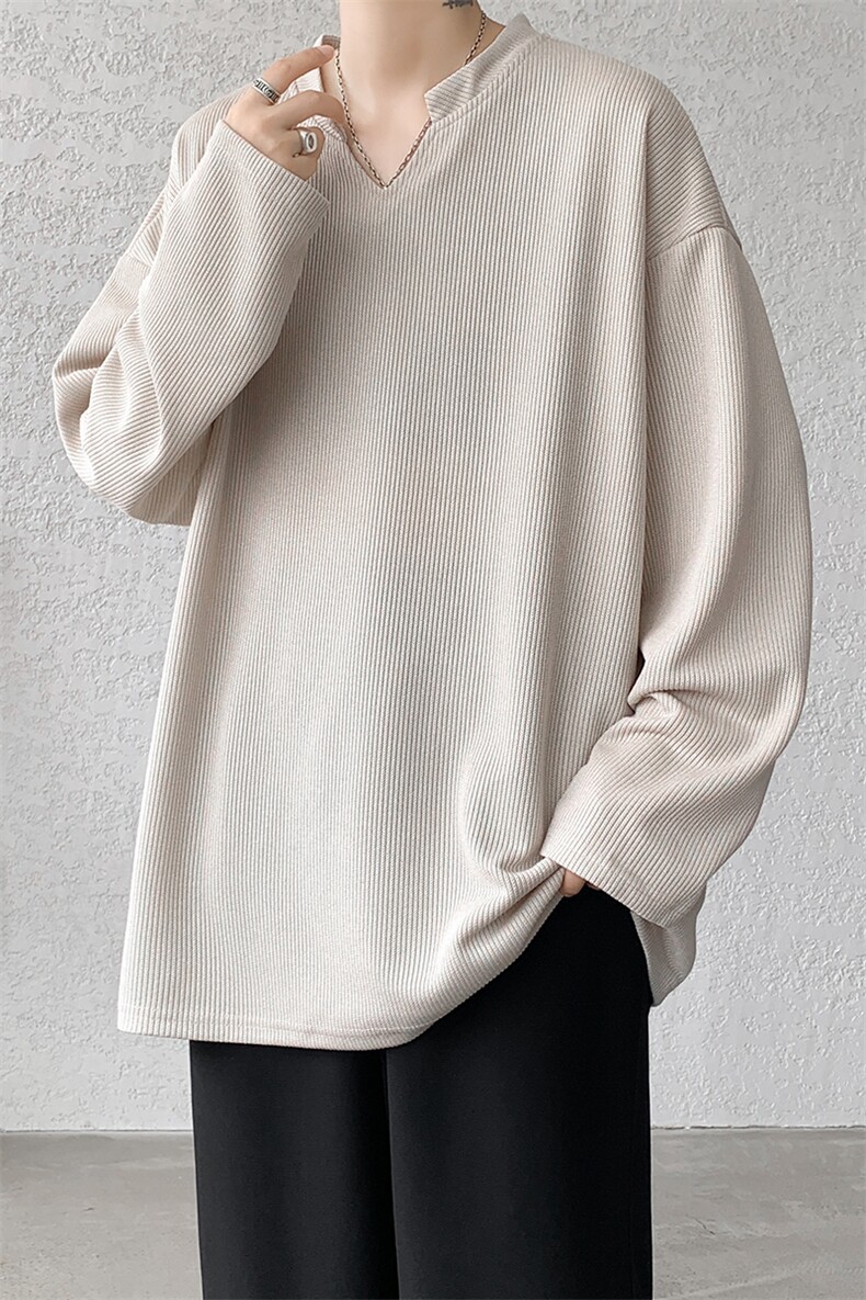 8XL-M长袖打底衫T恤V领针织体恤麦穗条卫衣加肥加大码TX3102特P35,男装T恤,电商B238
