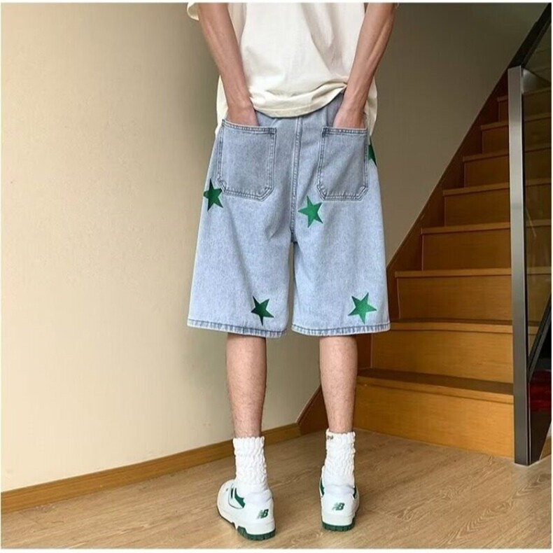 牛仔短裤男直筒宽松休闲百搭夏季刺绣韩版潮流男生中裤潮牌五分裤,男装牛仔裤,星座506