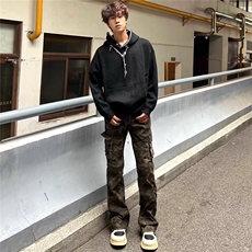 美式高街迷彩裤子男伐木工装裤直筒显瘦修身微喇长裤LY92299-P65，男装牛仔裤，星座1008